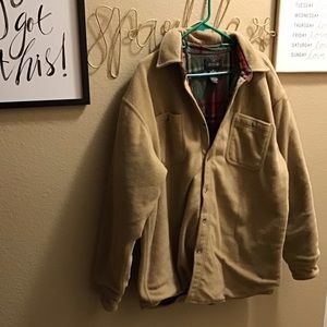 Men's Tan Fleece Jacket with Plaid Lining